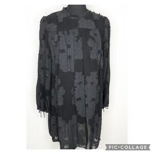 Wilfred black gray floral embellished sheer dress size Small